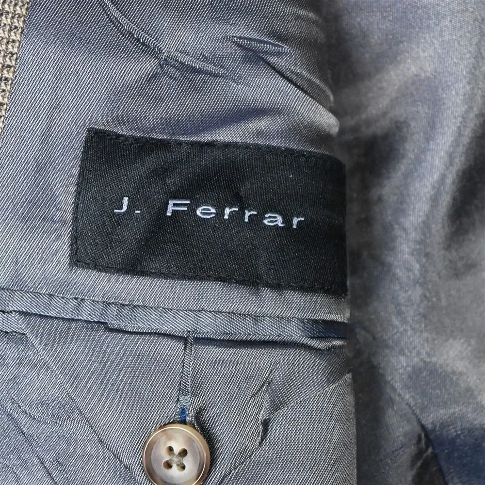 J Ferrar 44L Brown Check 100% Wool Mens Sport Coat Suit Jacket Blazer‎